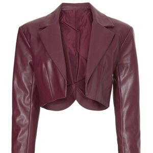 ASHLEY PARK Voila Vegan Leather Blazer Purple Long Sleeves Collar Size L